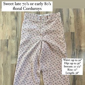 Vintage late 70’s /early 80’s floral corduroy